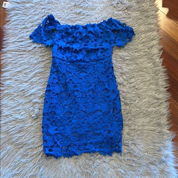 Lulu's Royal Blue Lace Off The Shoulder Dress - Picture 1 of 5